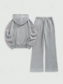 StreetHx 2 件套女士春秋款字母和五角星印花连帽运动衫和抽绳腰裤休闲套装