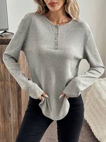 SHEIN LUNE Women's Solid Color Long Sleeve T-Shirt, Spring And Autumn