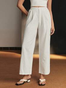 Pantalones de traje de rayas casuales para mujer, verano - Blanco - Ver 4