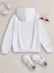 Tween Girl Tie-Dye Letter Print Hooded Sweatshirt, Spring/Autumn - White - View 2