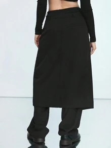 Manfinity UZERO 2入組男士鬆身編織休閒褲和直筒西褲，中腰長款，適合春夏穿著 - 黑色 - 查看 8