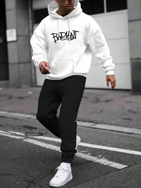 RueChic Heren Letter Bedrukt Regular Hoodie Sweatshirt En Broek Set
