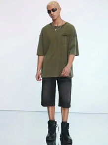 Mainfolk 男士針織休閒圓領短袖T卹，採用落肩設計，適用於春夏日常穿著 - 彩色 - 查看 3