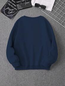 INAWLY Plus Size Women's Drop Shoulder Football Graphic Sweatshirt In Pullover Fall - Navy Blue - View 2