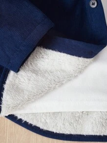 SHEIN 1pc Teen Boys' Casual, Comfortable, Fashionable, Simple, Versatile, Hooded, Zipper-Front, Composite Plush-Lined, Color-Block, Medium-Thick Jacket Made Of Corduroy, Suitable For Everyday Wear, School, Travel, Sports, Mountain Climbing, Autumn & Winter Seasons