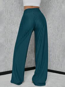 SHEIN Tall Women's Striped Navy Blue Pants, Tall Women - Dark Green - View 2