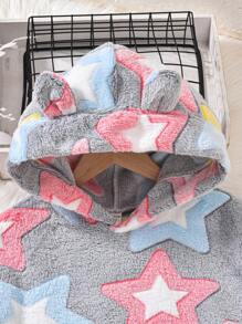 2 件 Tween Girl Star 毛茸茸动物耳朵连帽衫和拼色紧身裤休闲保暖冬季服装 - 彩色 - 查看 3