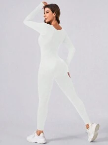 Seamluxe SHEIN Sport Damen einfarbiger Crew-Neck Langarm Alltagsfitness Jumpsuit