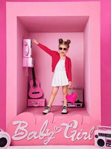 SHEIN 年轻女孩长袖 V 领心形图案开衫 - 紅色 - 查看 4