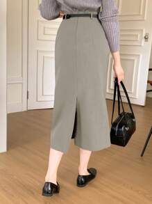 DAZY Women's Solid Color Bodycon Mid-Calf Skirt, Spring/Summer - Apricot - View 2