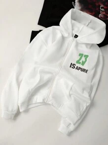 Manfinity Roghcode Loose-Fit Men's Letter & Cartoon Graphic Zip-Up Thermal Lined Hoodie - White - View 2