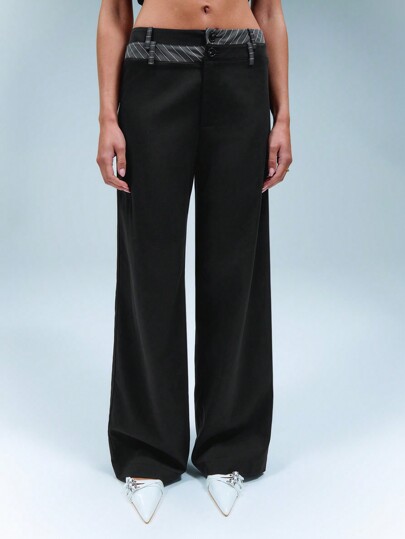 SHEIN Unity Stripe Spliced Double Waist Wide Leg Pants