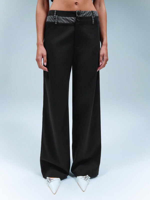SHEIN Unity Stripe Spliced Double Waist Wide Leg Pants