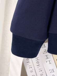 男士新款时尚趣味老鼠耳朵和熊掌印花连帽运动衫，藏青色配云朵心形图案 - 家庭装妈妈和我（3 件单独出售） - 藍色 - 查看 5