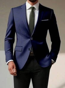 Manfinity Mode 男士休闲翻领西装外套 - 藍色 - 查看 1