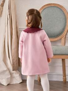 SHEIN 2 件套女婴休闲撞色夹克和长袖连衣裙套装，秋季 - 玫紅色 - 查看 2