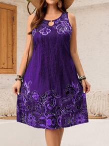 EMERY ROSE Robe d'été fleurie bleue grande taille - Prune - Voir 1