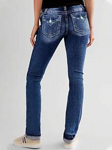 Quần Jeans Skinny Thêu Túi Giặt Phong Cách Retro Cổ Điển Của Mỹ Dành Cho Nữ - Màu xanh lam - Xem 2