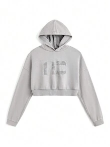 Manfinity VCAY Sudadera con capucha suelta y estampada de tinta lavada con textura de punto para hombre, adecuada para otoño e invierno - Gris Oscuro - Ver 8