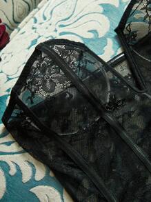 PinupPomp Bộ đồ liền thân ren hoa ôm sát - Bộ đồ liền thân corset cổ điển quyến rũ, thanh lịch và gợi cảm dành cho nữ Bộ đồ lót Goth Setlingerie>Bộ đồ lót Blacklingerie Ensembleblack - màu đen - Xem 8
