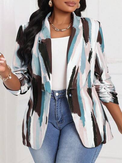 SHEIN Lady 秋冬优雅粉色针织新品大码蓬松外套秋季女装秋季服装圆领