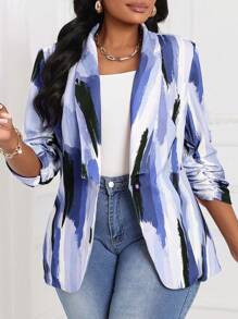 SHEIN Lady Mùa thu và mùa đông thanh lịch màu hồng đan sản phẩm mới cỡ lớn áo khoác lông trang phục mùa thu cho phụ nữ trang phục mùa thu cổ tròn - Màu xanh bụi bặm - Xem 1