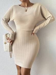 Chiquease 2pcs Women's Thick Fleece Spaghetti Strap Midi Dress And Batwing Sleeve Top Set