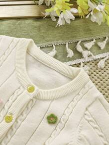 SHEIN Infant Girls' Handmade Floral Sweater, Cute Princess Style, Fits Fall/Winter - Beige - View 4