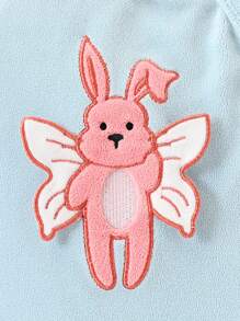 SHEIN Baby Girls Mint Green Romper Baby Girls Cute Angel Bunny Knitted Soft & Comfy Long Sleeve Jumpsuit Pajamas - Mint Green - View 4