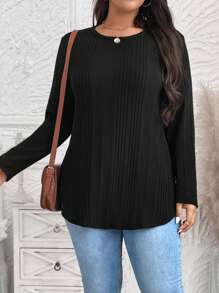 SHEIN LUNE Plus Size Casual Solid Color Long Sleeve T-Shirt Winter Clothes