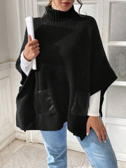 SHEIN Essnce 女士大码羊毛斗篷、套头衫、高领羊毛上衣、冬季女装、毛衣秋季毛衣