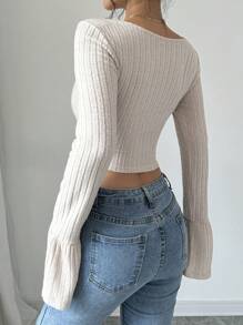 Calvaya Camiseta de mangas acampanadas con bajo vivo y unicolor para mujer, primavera y verano