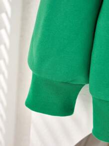 女士新款时尚休闲鼠耳熊掌四叶草连帽衫，绿色幸运四叶草图案，日常家庭装（妈妈和我的 3 件套单独出售） - 綠色 - 查看 5