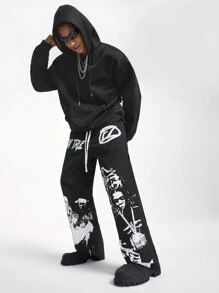Manfinity VCAY Pantaloni lungi țesăți cu picior drept și imprimați, pentru bărbați