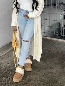 Solid Ripped Straight Leg Jeans - Light Wash - View 4