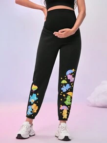 SHEIN Maternity Casual Adjustable High Waist Yoga Pants - Black - View 5