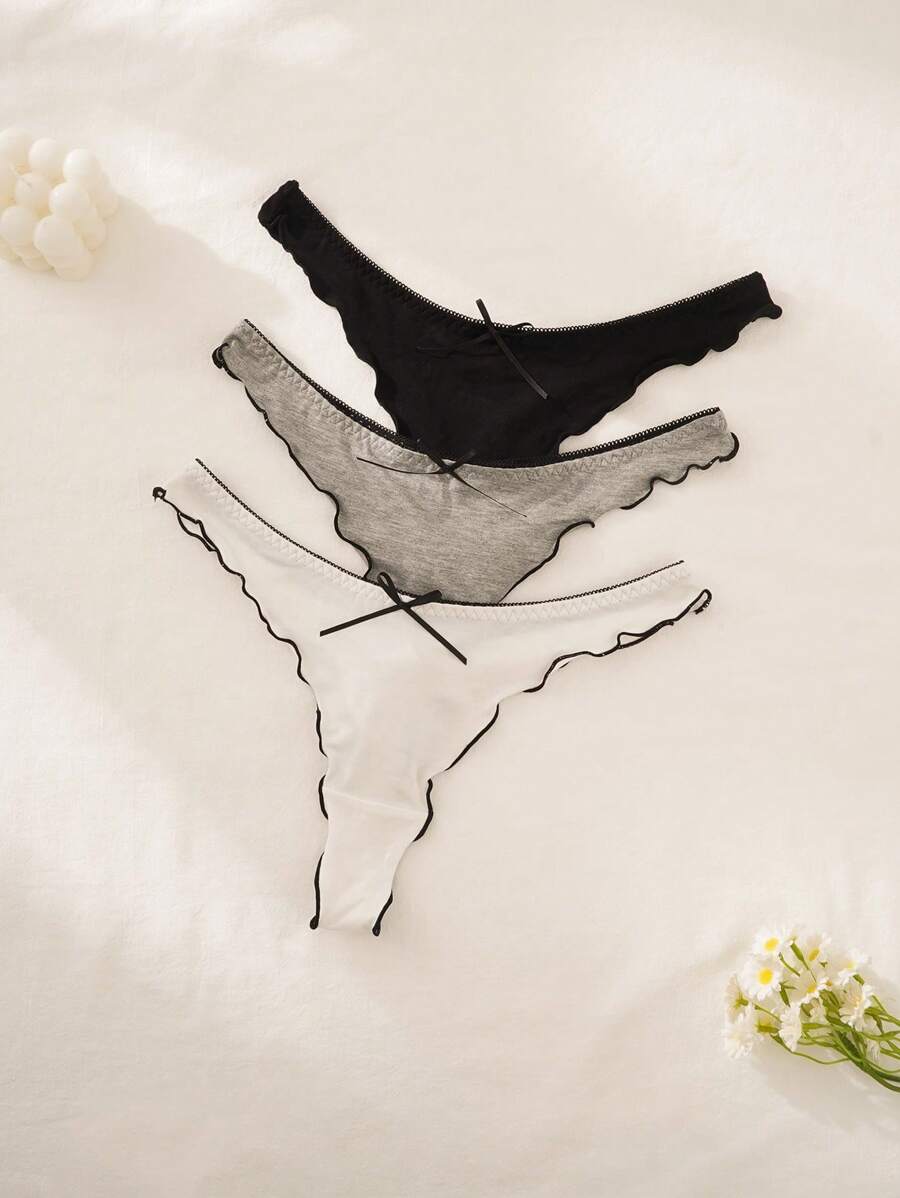 Shein Underwear&Sleepwear Basics 3 Stücke Frauen Spitzen Höschen mit Schleifen Verzierung