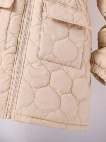 1pc  Hooded Zip-Up Thick Warm Padded Coat For Teen Girls - Apricot - View 4