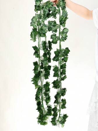 2M 人造植物绿色常春藤叶花环丝绸壁挂藤蔓家居花园装饰婚礼派对 DIY 假花环叶子卧室装饰、假植物、秋季装饰、房间、书桌、花园装饰、房间装饰用品圣诞节节日礼物