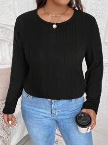 SHEIN LUNE Plus Size Casual Solid Color Long Sleeve T-Shirt Winter Clothes