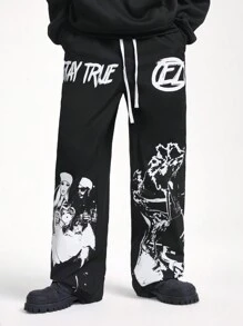 Manfinity VCAY Pantaloni lungi țesăți cu picior drept și imprimați, pentru bărbați