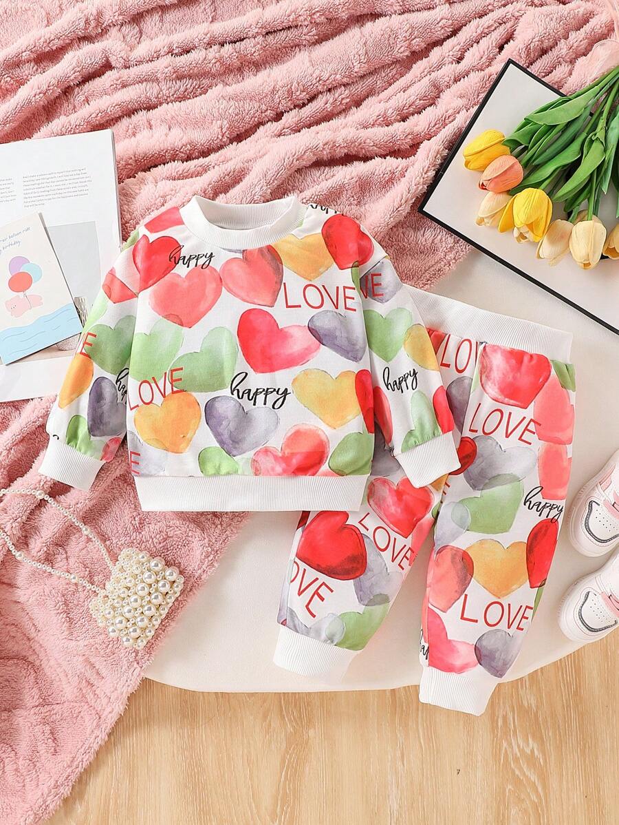 Infant/Baby Girl Cozy & Cute Colorful Heart Scribble Print Outfit, Autumn/Winter