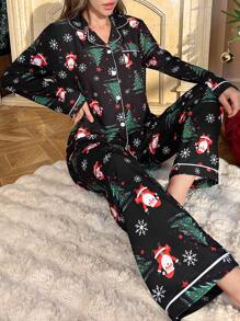 Bộ đồ ngủ in hình ông già Noel và cây thông Noel - màu đen - Xem 4