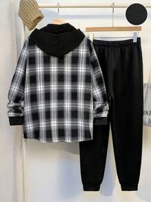 SHEIN 2 peças/Conjunto Moletom Estilo Universitário Confortável e Quente com Remendos, Camisa e Calça com Remendos, para Adolescentes, Lembrancinhas de Festa, Looks Volta às Aulas, Outono/Inverno - Multicolorido - Visão 2