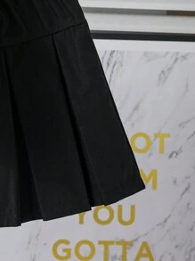 SHEIN 年轻女孩优雅公主风格休闲装 - 蝴蝶结领灰色短款运动衫 + 黑色迷你百褶裙，适合秋季、冬季、日常穿着、姐妹搭配、居家、学校、派对 - 彩色 - 查看 6