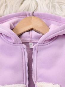 Baby Girl Winter Casual Cute & Lively Warm Contrast Fuzzy Zip-Up Hoodie And Cozy Sweatpants Set With Dog Paw Decor, For Everyday Wear, Winter Clothes