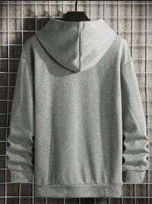 Manfinity Homme Men's Casual Simple Printed Hooded Sweatshirt With Pockets, Daily Wear, For Fall, Long Sleeve Top - Light Grey - View 2