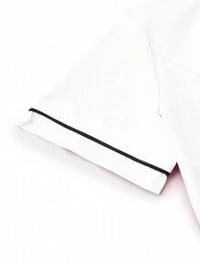 SHEIN TaskFit 2pcs Contrast Trim Casual Short Sleeve Top And Solid Color Pants Uniform Set, Scrub Sets - White - View 4