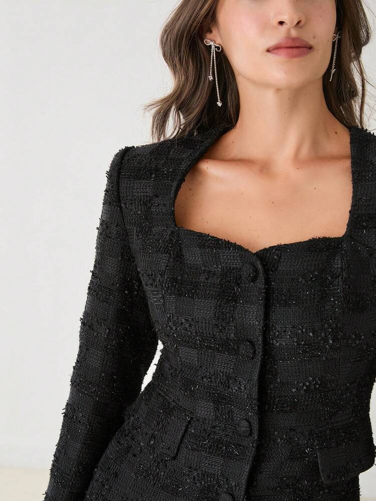 Autumn New Romantic Women's Exquisite And Elegant Plaid Texture Tweed Jacket Blazer, Suitable For Parties And Commuting, Autumn And Winter Coats