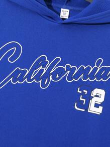 SHEIN Leap Crew 2pcs Tween Boy Set: Blue Hooded Sweatshirt With Black Numeric Print And Jogger Pants, Suitable For Jogging, School, Casual Daily Wear, Commuting, Autumn/Winter - Blue - View 4